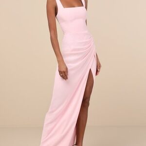 Lulus Glamorous Disposition Light Pink Ruched Maxi Dress - Size S